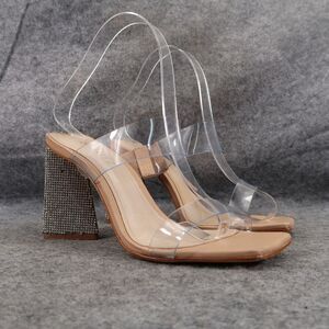 Schutz Shoes Womens 5.5. Sandals Mule Pumps Clear Vinyl Double Strap Rhinestone